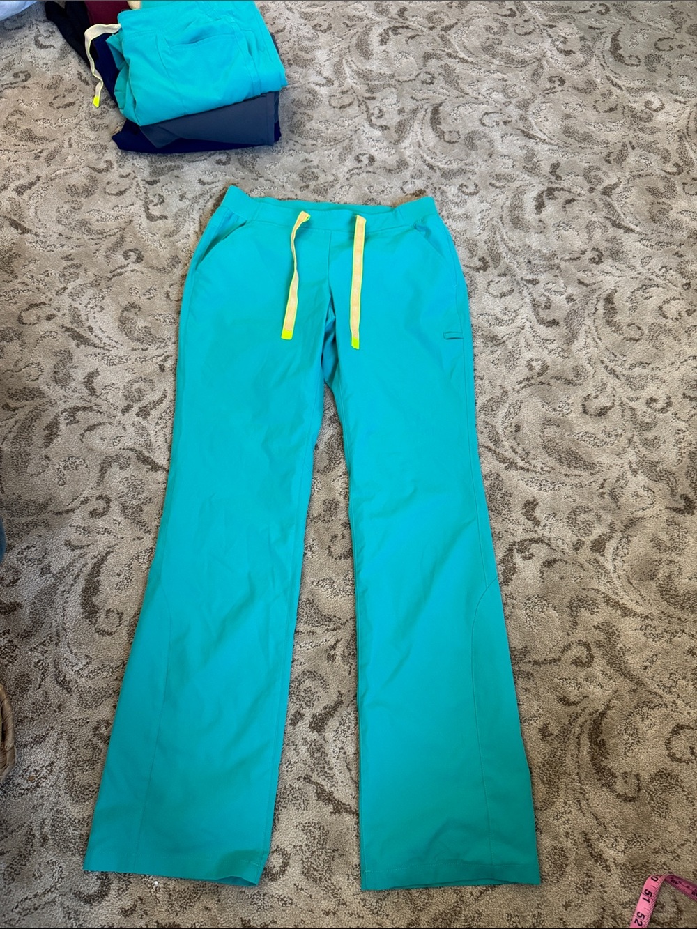 Teal Medical Scrub Pants with Yellow Drawstring